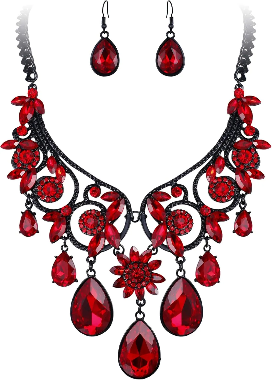 BriLove Women's Tribal Ethnic Crystal Chunky Statement Necklace Dangle Earrings Set