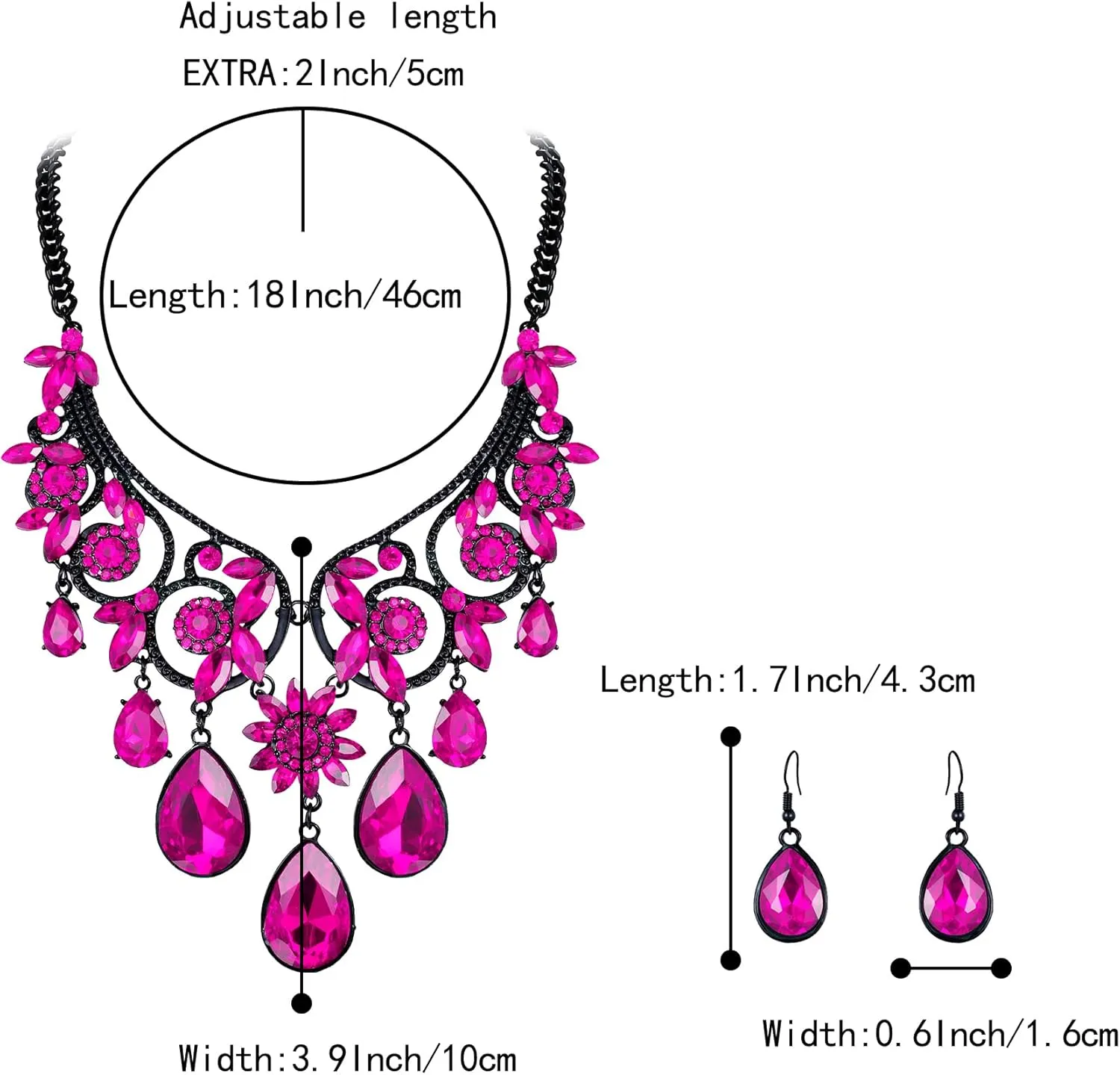 BriLove Women's Tribal Ethnic Crystal Chunky Statement Necklace Dangle Earrings Set