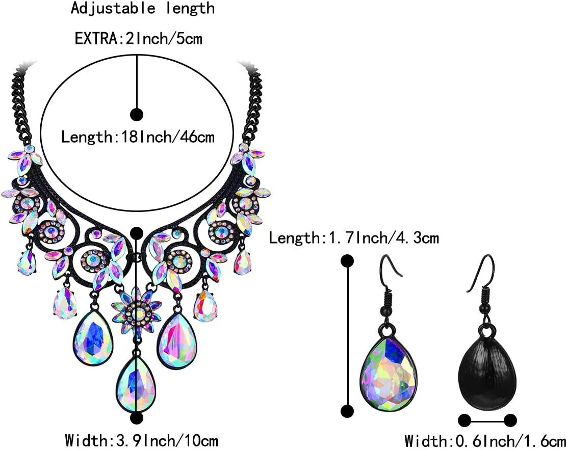 BriLove Women's Tribal Ethnic Crystal Chunky Statement Necklace Dangle Earrings Set