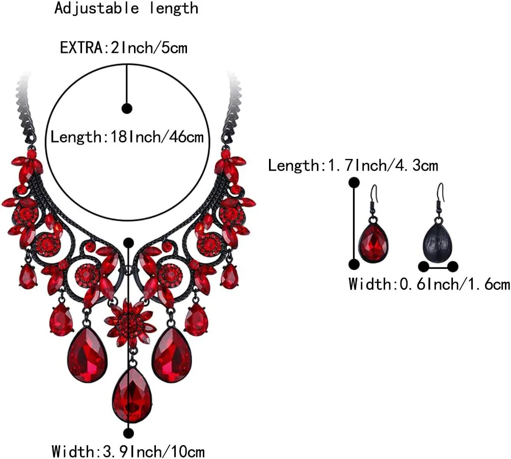 BriLove Women's Tribal Ethnic Crystal Chunky Statement Necklace Dangle Earrings Set