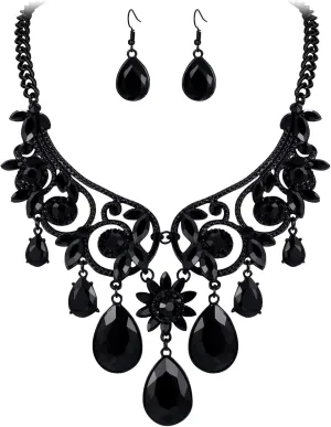 BriLove Women's Tribal Ethnic Crystal Chunky Statement Necklace Dangle Earrings Set