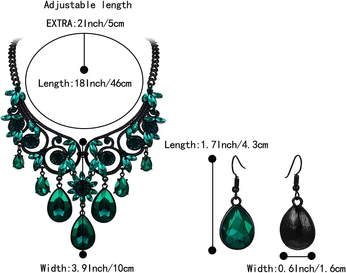 BriLove Women's Tribal Ethnic Crystal Chunky Statement Necklace Dangle Earrings Set