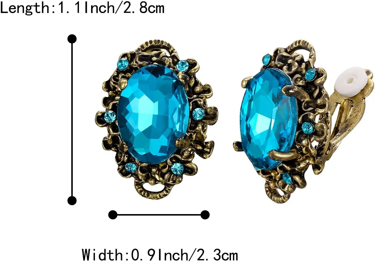 BriLove Women's Victorian Style Crystal Floral Cameo Inspired Oval Clip-On Earrings