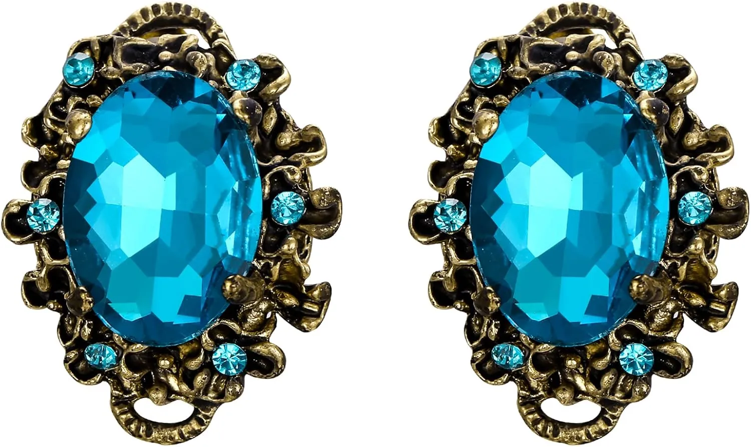 BriLove Women's Victorian Style Crystal Floral Cameo Inspired Oval Clip-On Earrings