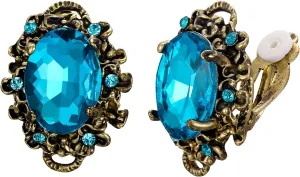 BriLove Women's Victorian Style Crystal Floral Cameo Inspired Oval Clip-On Earrings