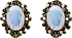 BriLove Women's Victorian Style Crystal Floral Scroll Cameo Inspired Oval Stud Earrings