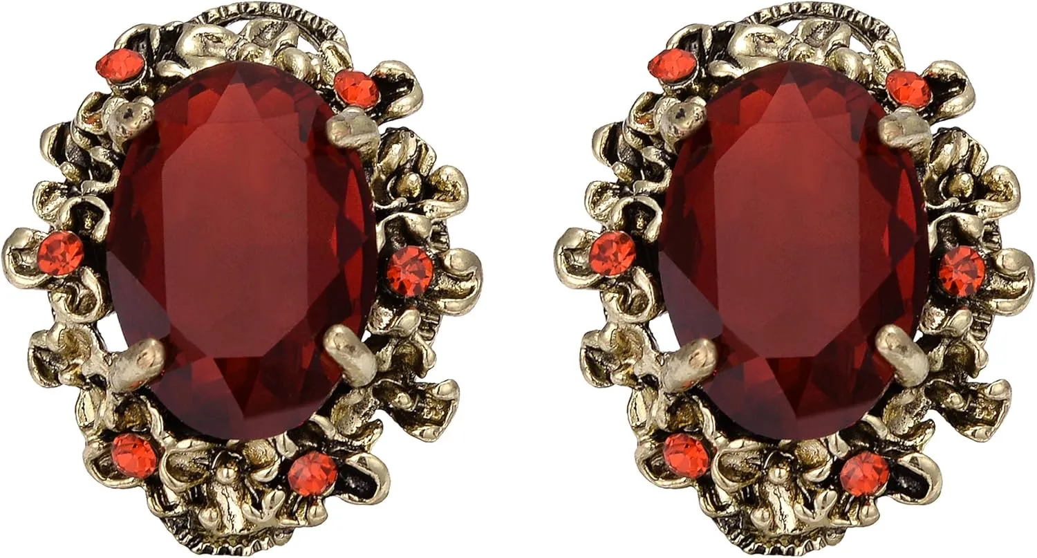 BriLove Women's Victorian Style Crystal Floral Scroll Cameo Inspired Oval Stud Earrings