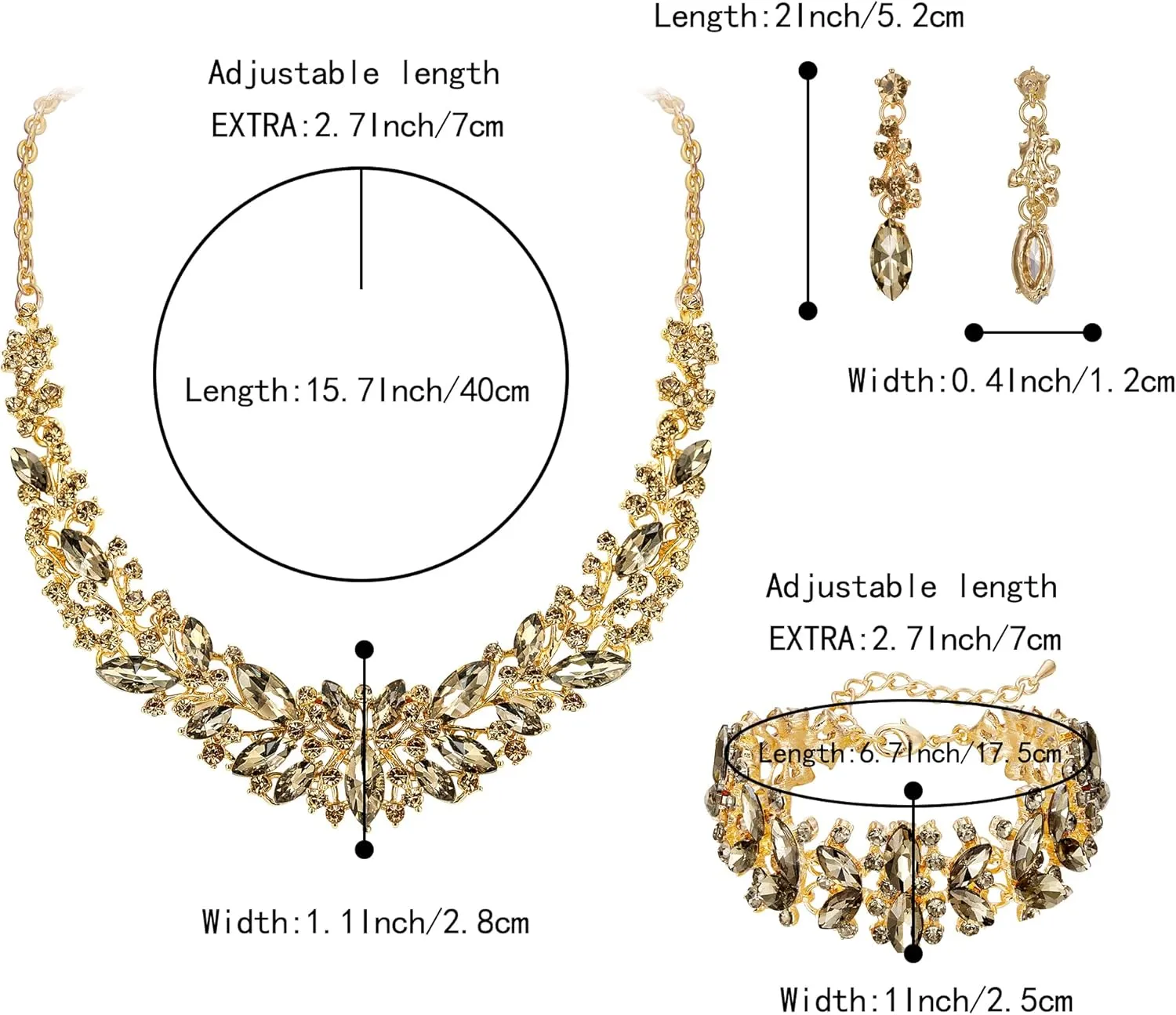 BriLove Women's Wedding Bridal Austrian Crystal Marquise Cluster Collar Necklace Dangle Earrings Set