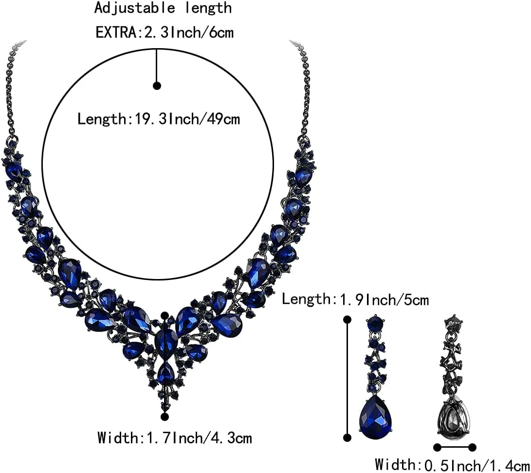 BriLove Women's Wedding Bridal Austrian Crystal Teardrop Cluster Statement Necklace Dangle Earrings Jewelry Set