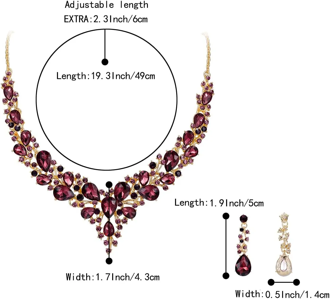 BriLove Women's Wedding Bridal Austrian Crystal Teardrop Cluster Statement Necklace Dangle Earrings Jewelry Set