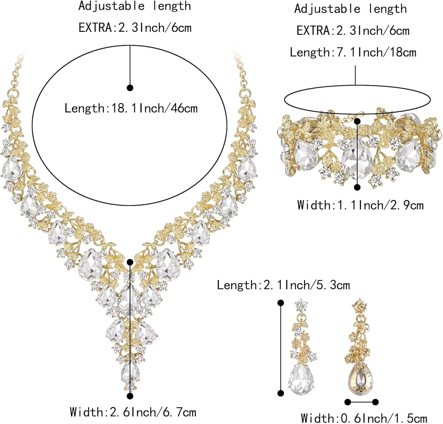 BriLove Women's Wedding Bridal Austrian Crystal Teardrop Flower Cluster Statement Necklace Dangle Earrings Jewelry Set for Party Prom