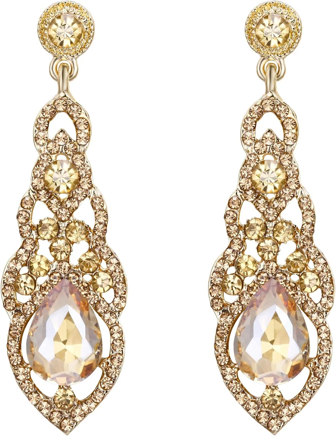 BriLove Women's Wedding Bridal Crystal Art Deco Teardrop Hollow Chandelier Dangle Earrings