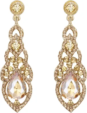 BriLove Women's Wedding Bridal Crystal Art Deco Teardrop Hollow Chandelier Dangle Earrings