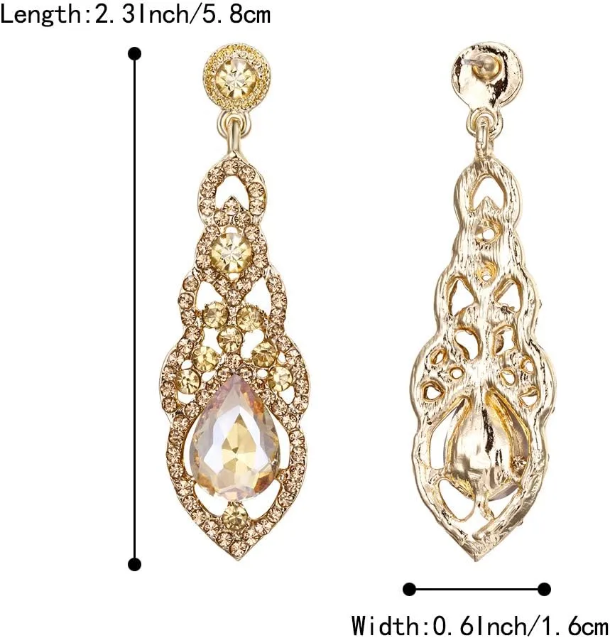 BriLove Women's Wedding Bridal Crystal Art Deco Teardrop Hollow Chandelier Dangle Earrings