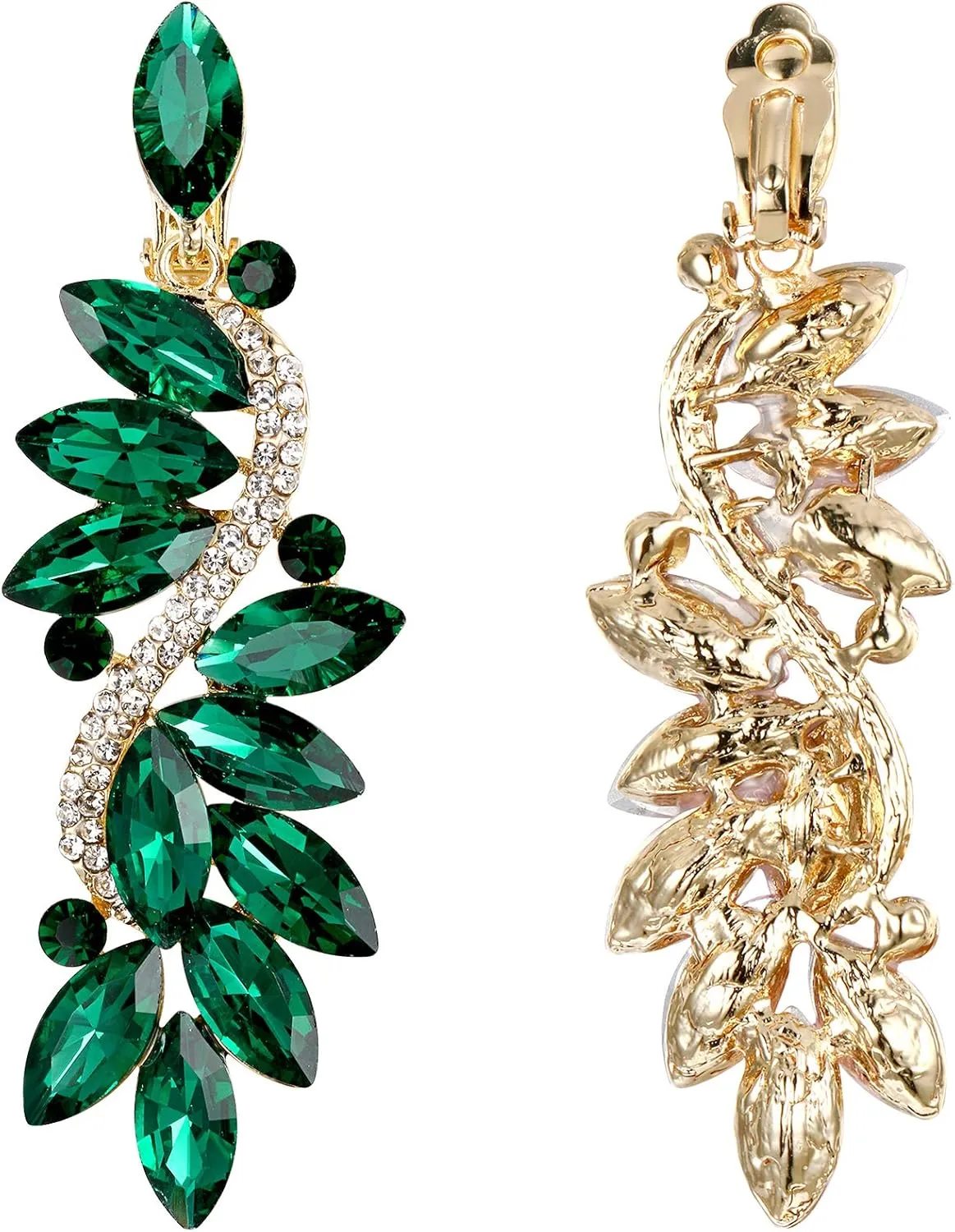 BriLove Women's Wedding Bridal Crystal Multi Marquise Filigree Flower Chandelier Clip-On Dangle Earrings