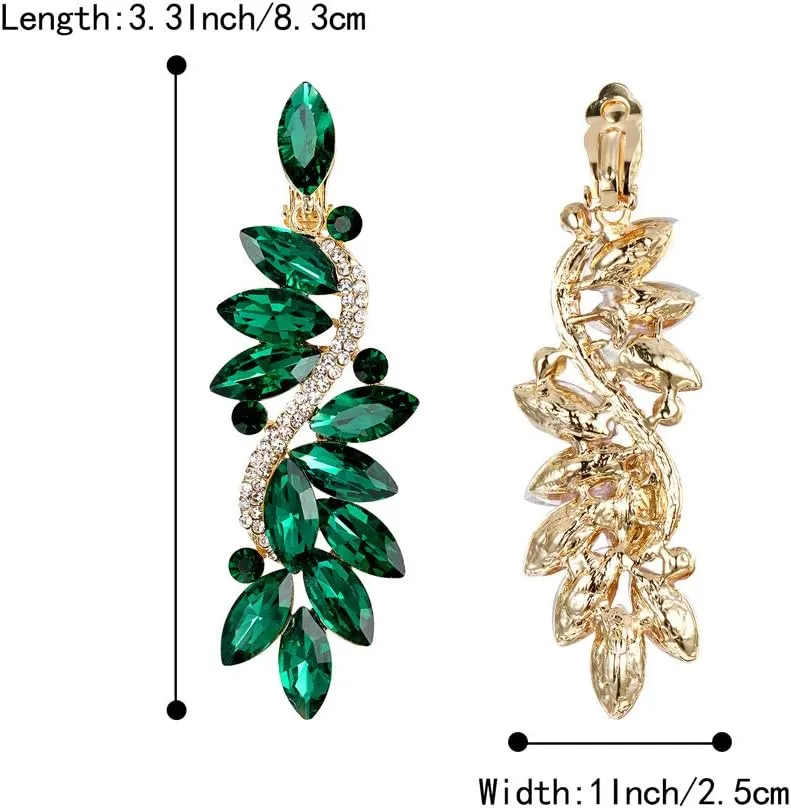 BriLove Women's Wedding Bridal Crystal Multi Marquise Filigree Flower Chandelier Clip-On Dangle Earrings
