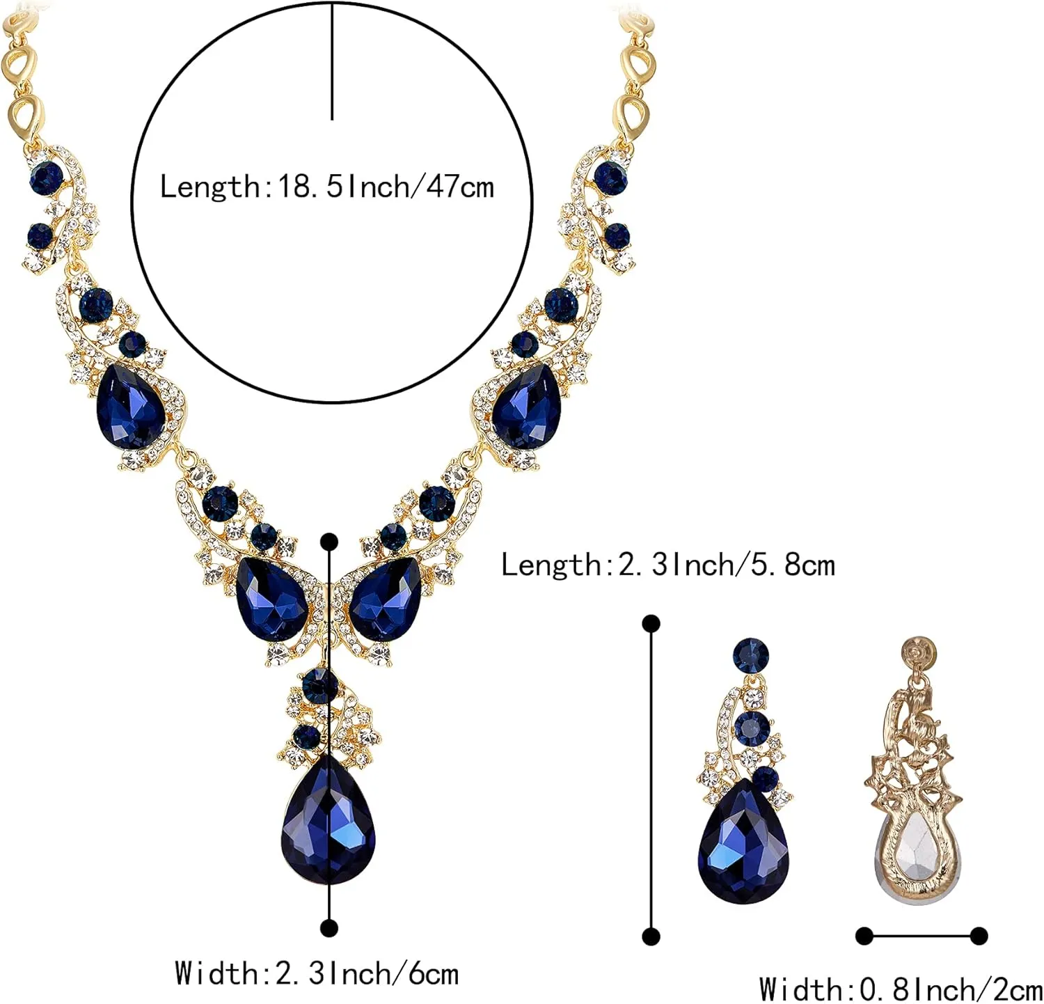 BriLove Women's Wedding Bridal Crystal Multi Teardrop Cluster Statement Necklace Dangle Earrings Set