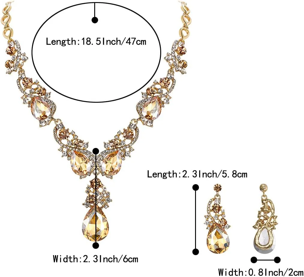 BriLove Women's Wedding Bridal Crystal Multi Teardrop Cluster Statement Necklace Dangle Earrings Set