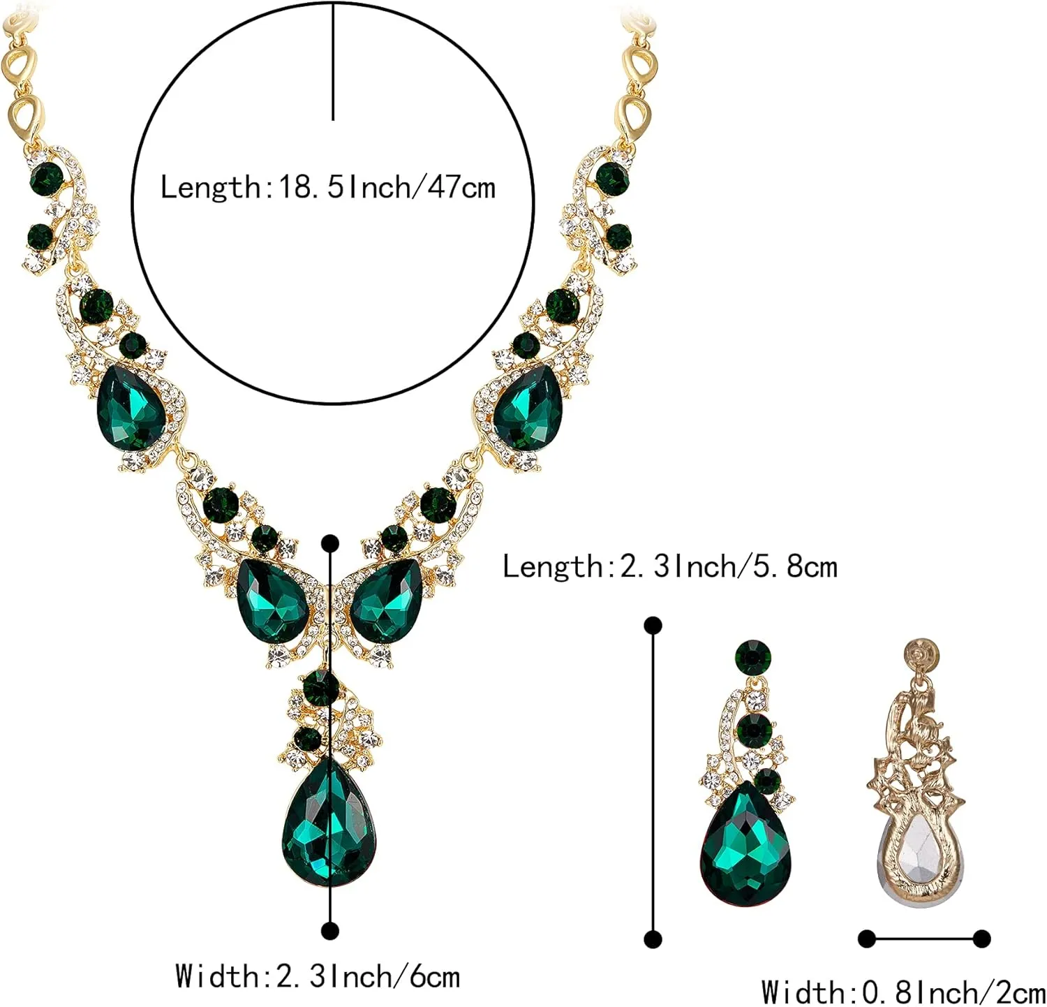 BriLove Women's Wedding Bridal Crystal Multi Teardrop Cluster Statement Necklace Dangle Earrings Set