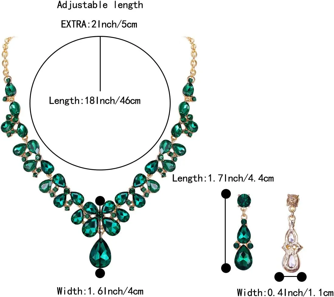 BriLove Women's Wedding Bridal Crystal Teardrop Cluster Statement Necklace Dangle Earrings Set