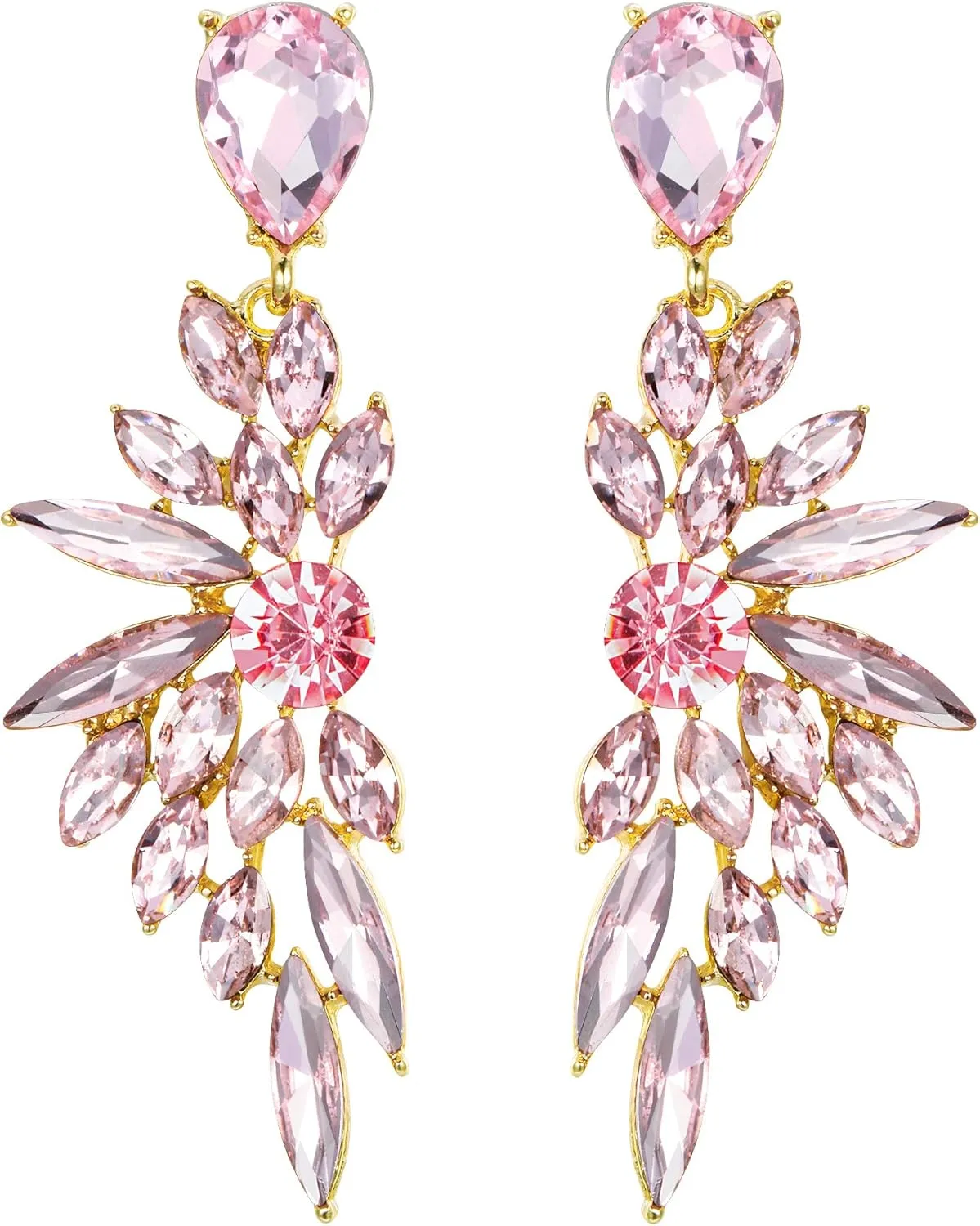 BriLove Women's Wedding Bridal Crystal Teardrop Multi Marquise Cluster Bling Dangle Earrings
