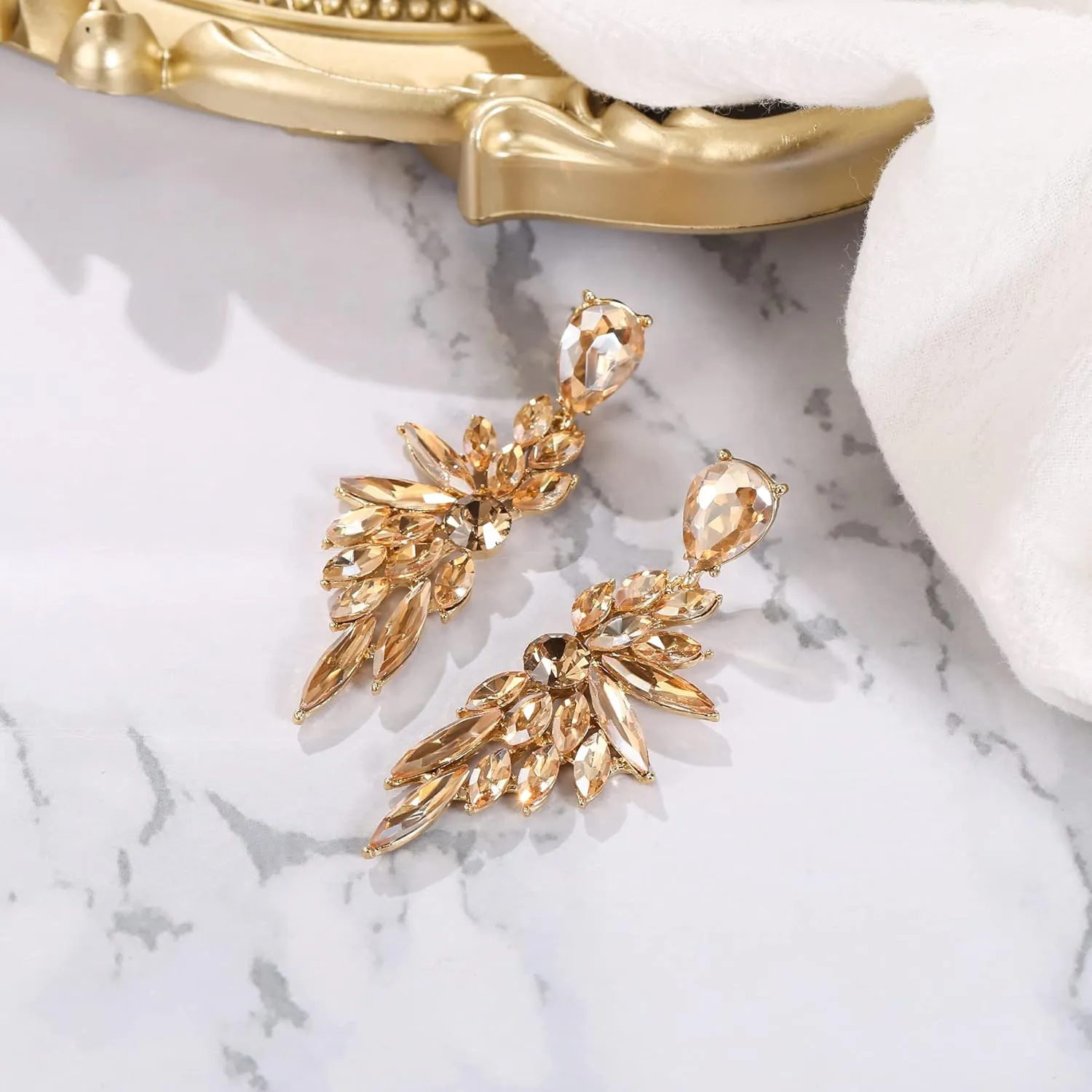 BriLove Women's Wedding Bridal Crystal Teardrop Multi Marquise Cluster Bling Dangle Earrings