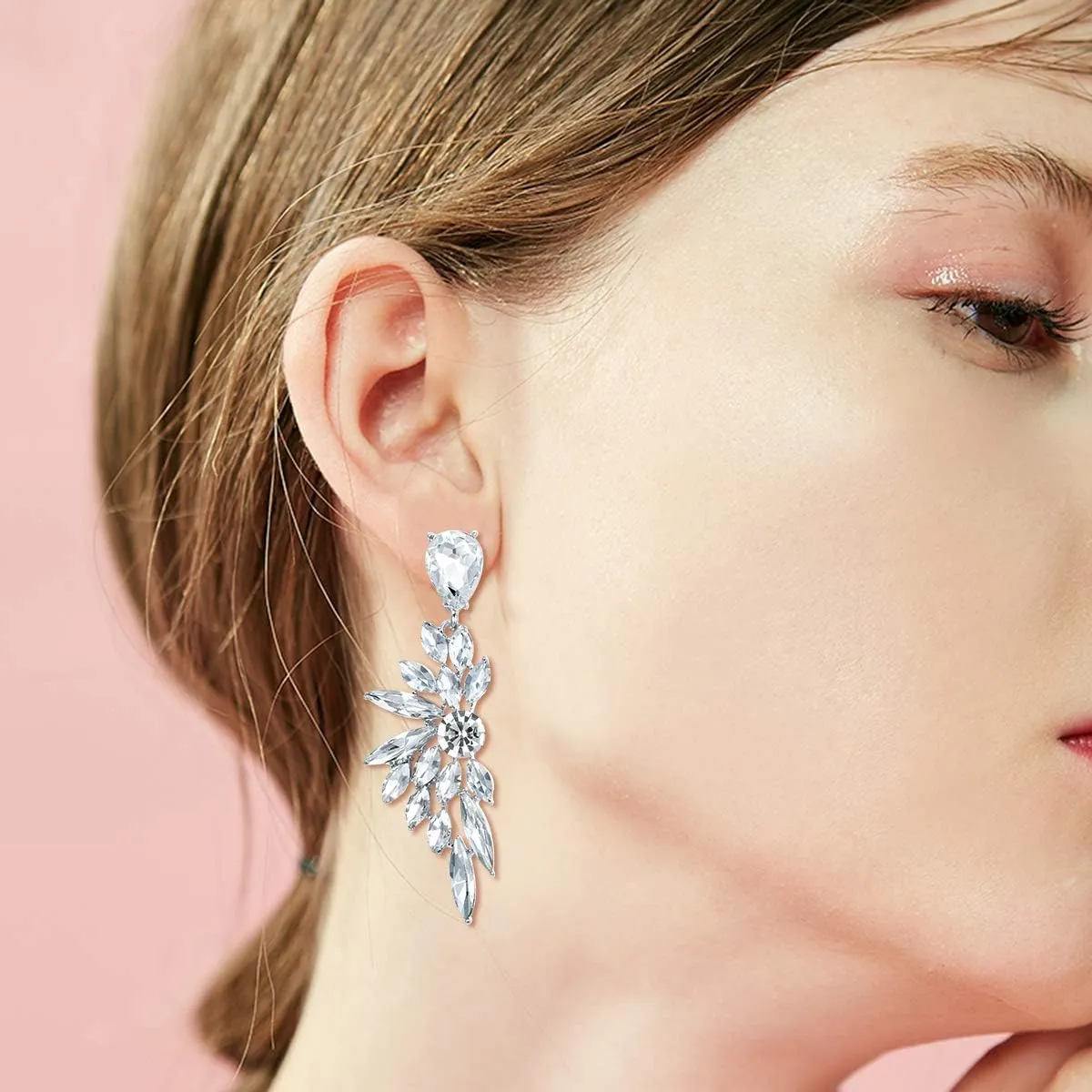 BriLove Women's Wedding Bridal Crystal Teardrop Multi Marquise Cluster Bling Dangle Earrings