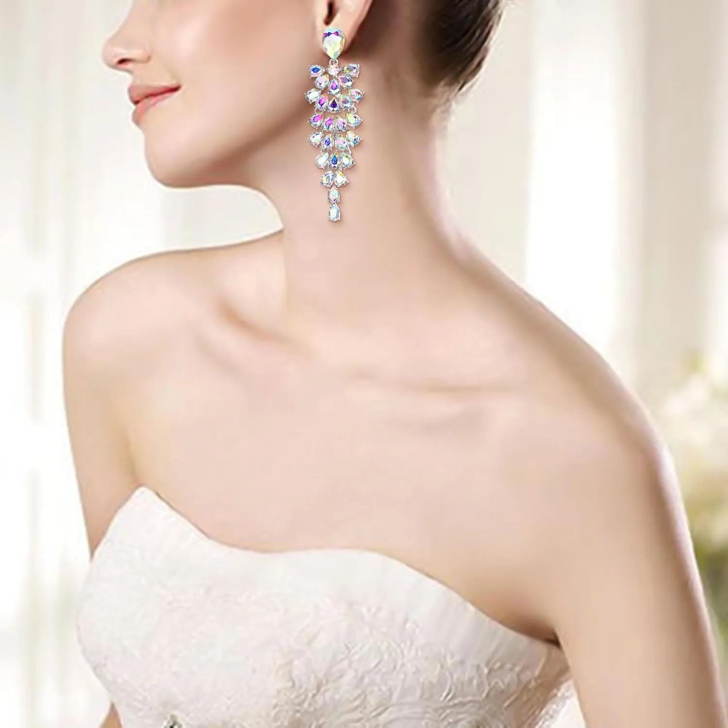 BriLove Women's Wedding Bridal Dangle Earrings for Party Prom Crystal Multi-Layer Teardrop Cluster Bling Earring