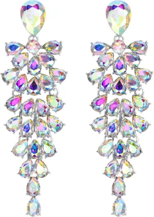 BriLove Women's Wedding Bridal Dangle Earrings for Party Prom Crystal Multi-Layer Teardrop Cluster Bling Earring