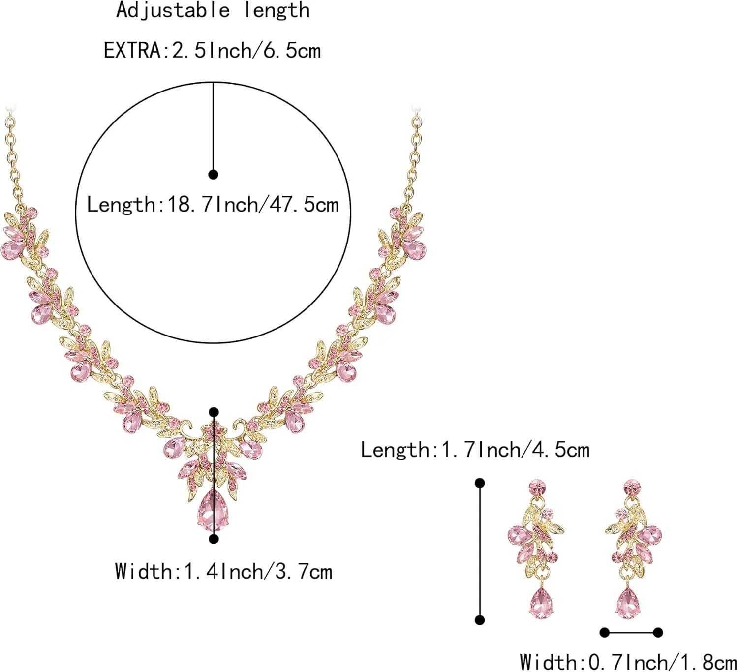 BriLove Women's Wedding Jewelery Set Leaf Flower Crystal Teardrop Marquise Cluster Pendant Necklace Dangle Earrings for Bridal Party