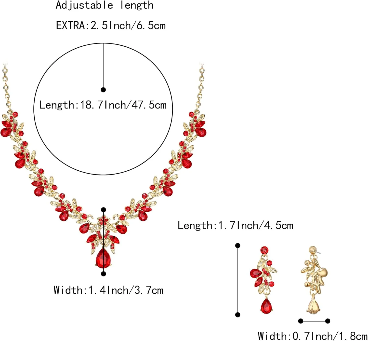 BriLove Women's Wedding Jewelery Set Leaf Flower Crystal Teardrop Marquise Cluster Pendant Necklace Dangle Earrings for Bridal Party