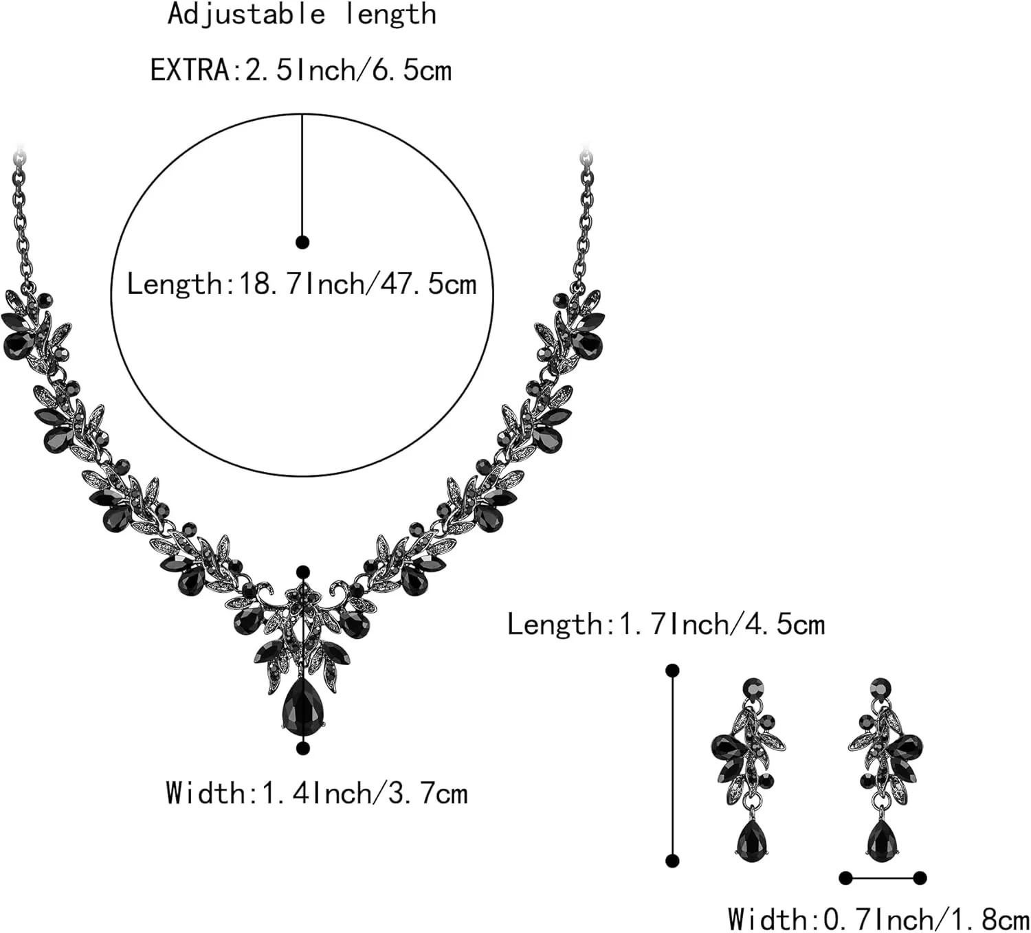 BriLove Women's Wedding Jewelery Set Leaf Flower Crystal Teardrop Marquise Cluster Pendant Necklace Dangle Earrings for Bridal Party