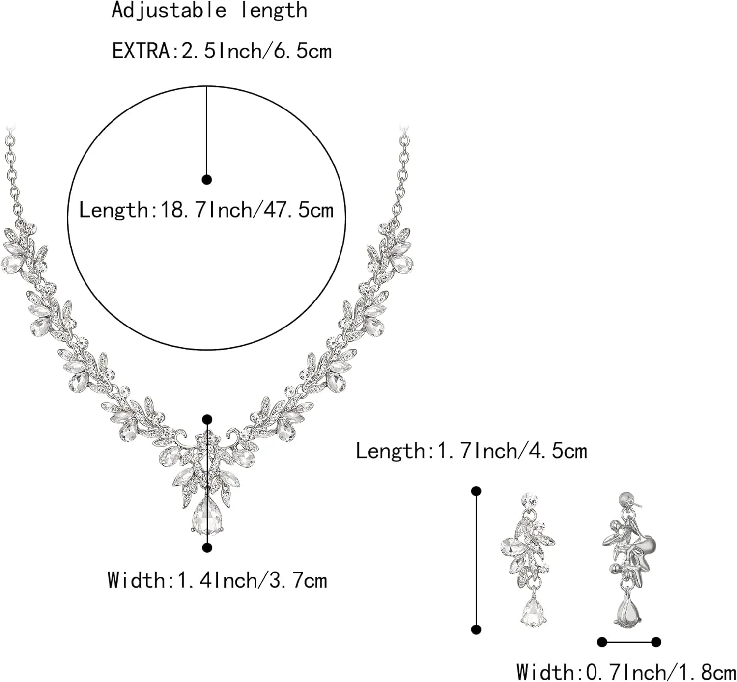 BriLove Women's Wedding Jewelery Set Leaf Flower Crystal Teardrop Marquise Cluster Pendant Necklace Dangle Earrings for Bridal Party