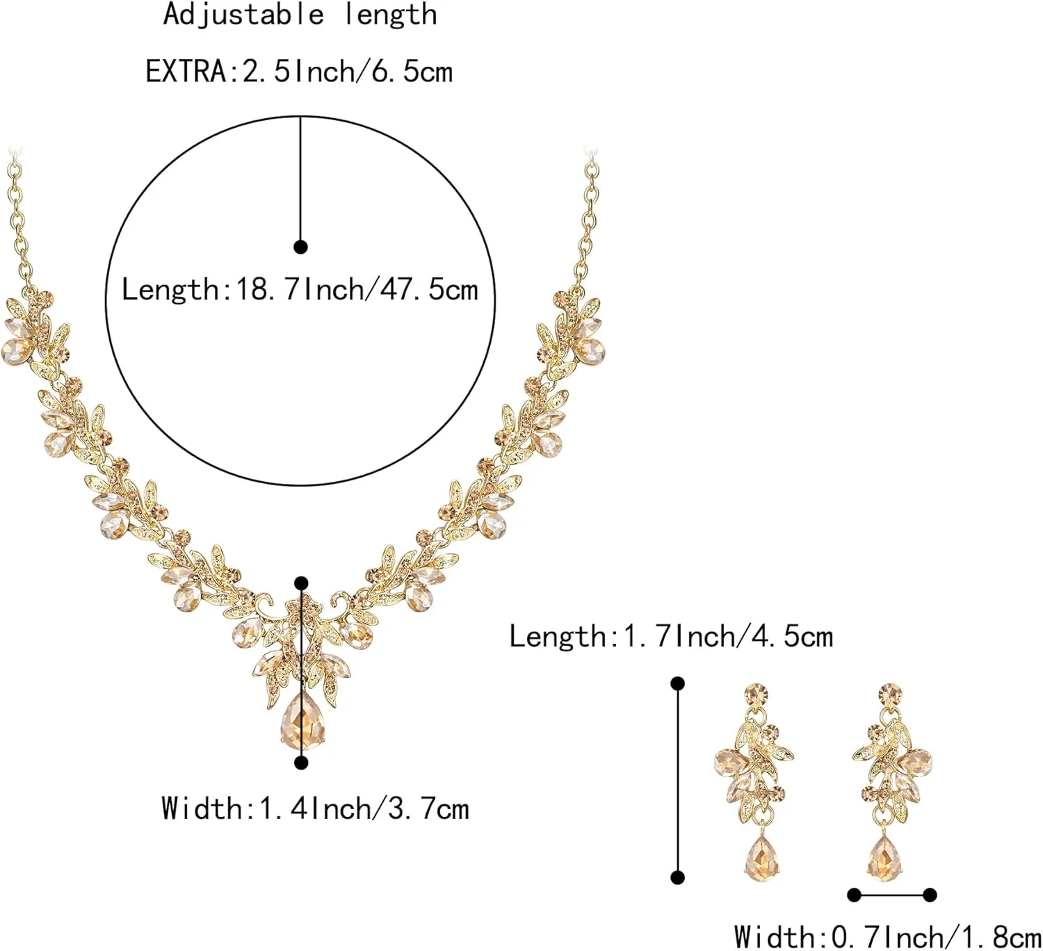 BriLove Women's Wedding Jewelery Set Leaf Flower Crystal Teardrop Marquise Cluster Pendant Necklace Dangle Earrings for Bridal Party