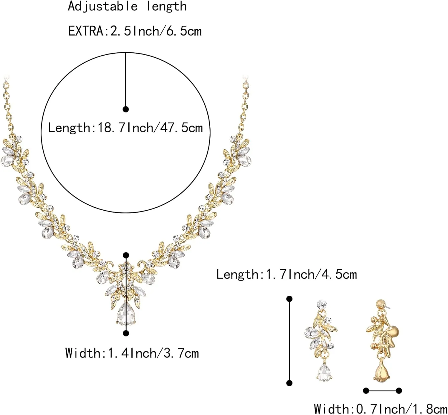 BriLove Women's Wedding Jewelery Set Leaf Flower Crystal Teardrop Marquise Cluster Pendant Necklace Dangle Earrings for Bridal Party
