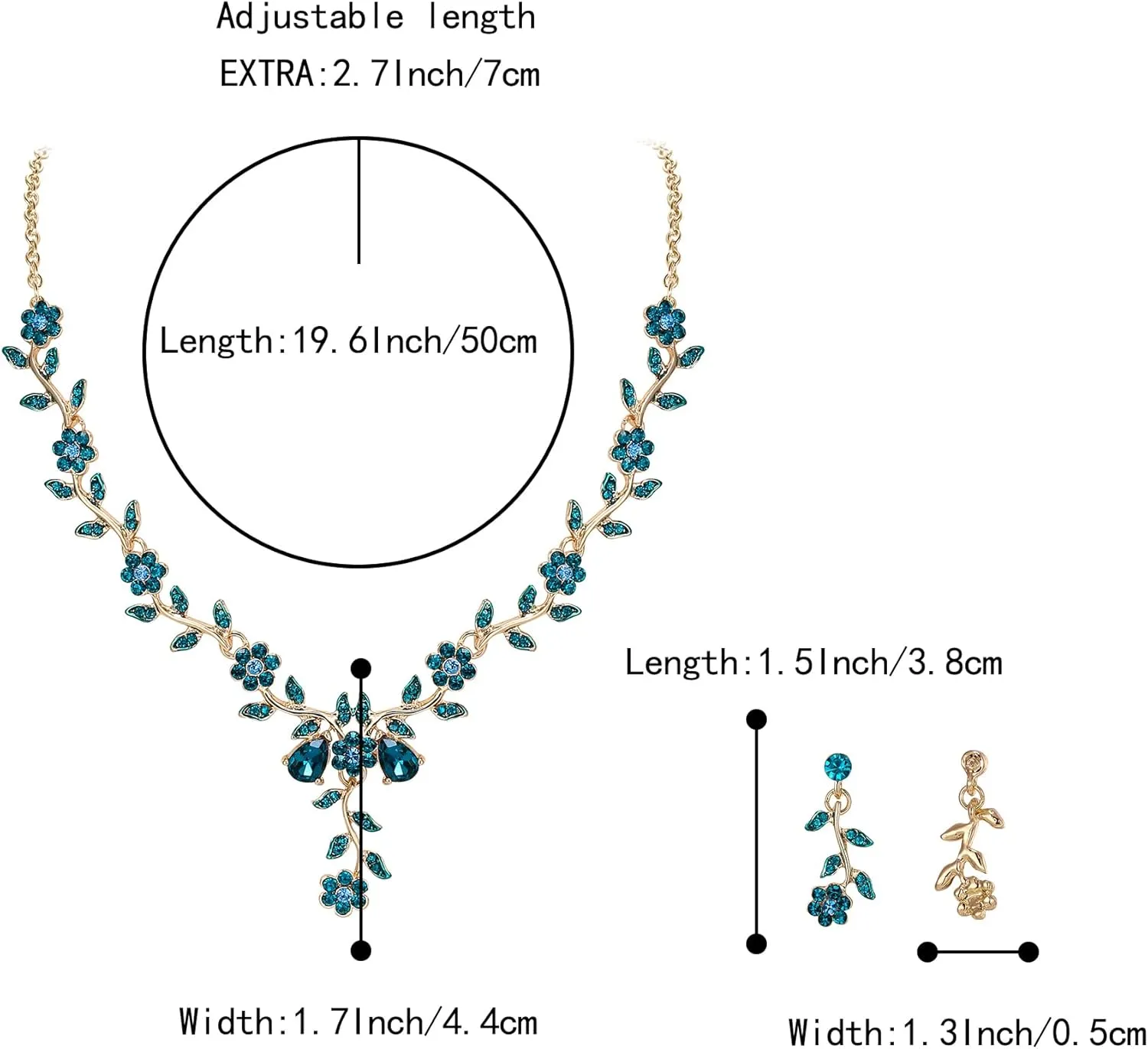 BriLove Women's Wedding Jewelry Leaf Cluster Flower Crystal Dangle Earrings Pendant Necklace Set for Bridal