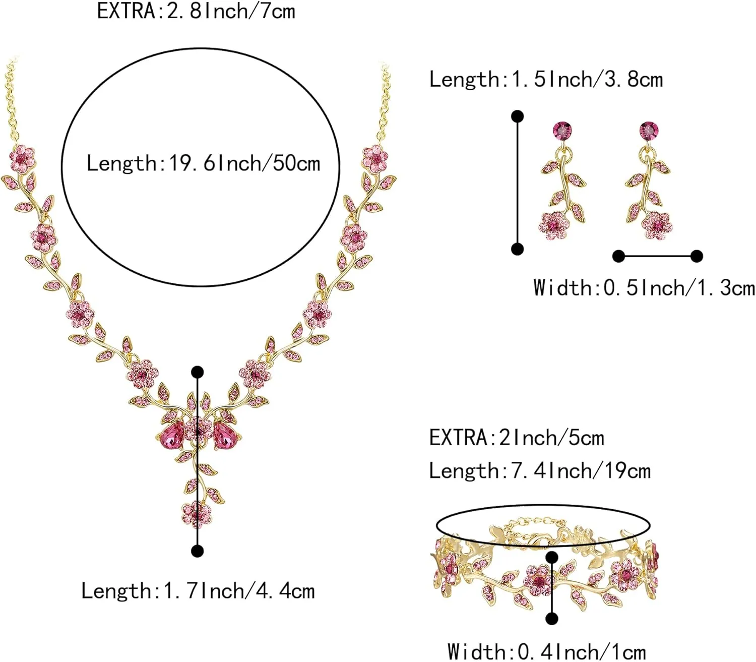 BriLove Women's Wedding Jewelry Leaf Cluster Flower Crystal Dangle Earrings Pendant Necklace Set for Bridal