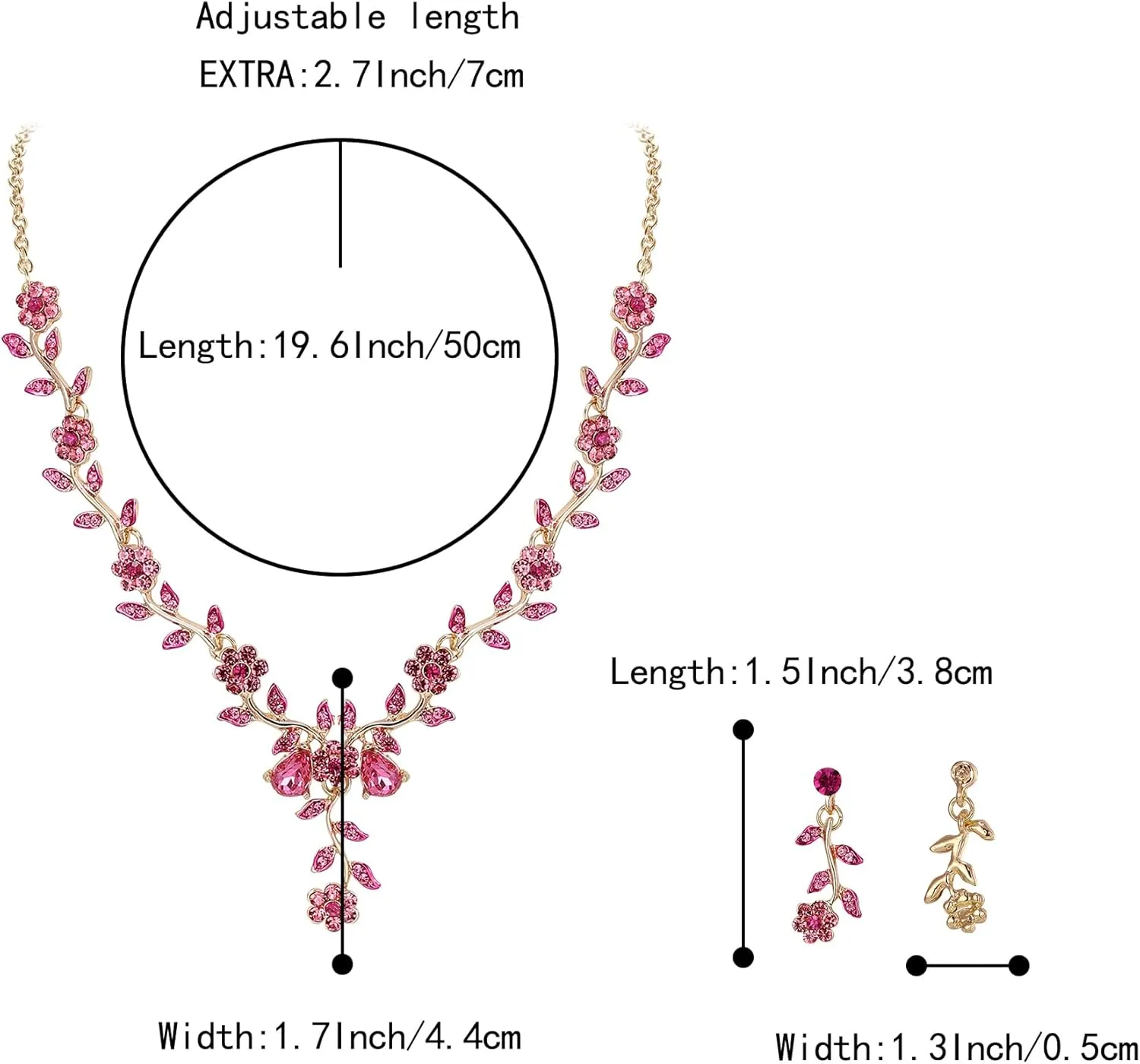 BriLove Women's Wedding Jewelry Leaf Cluster Flower Crystal Dangle Earrings Pendant Necklace Set for Bridal