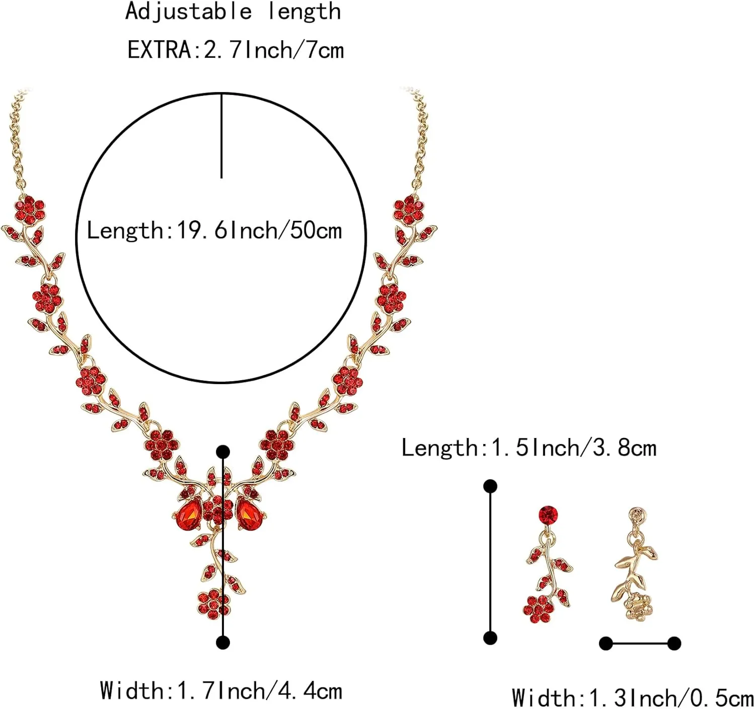 BriLove Women's Wedding Jewelry Leaf Cluster Flower Crystal Dangle Earrings Pendant Necklace Set for Bridal