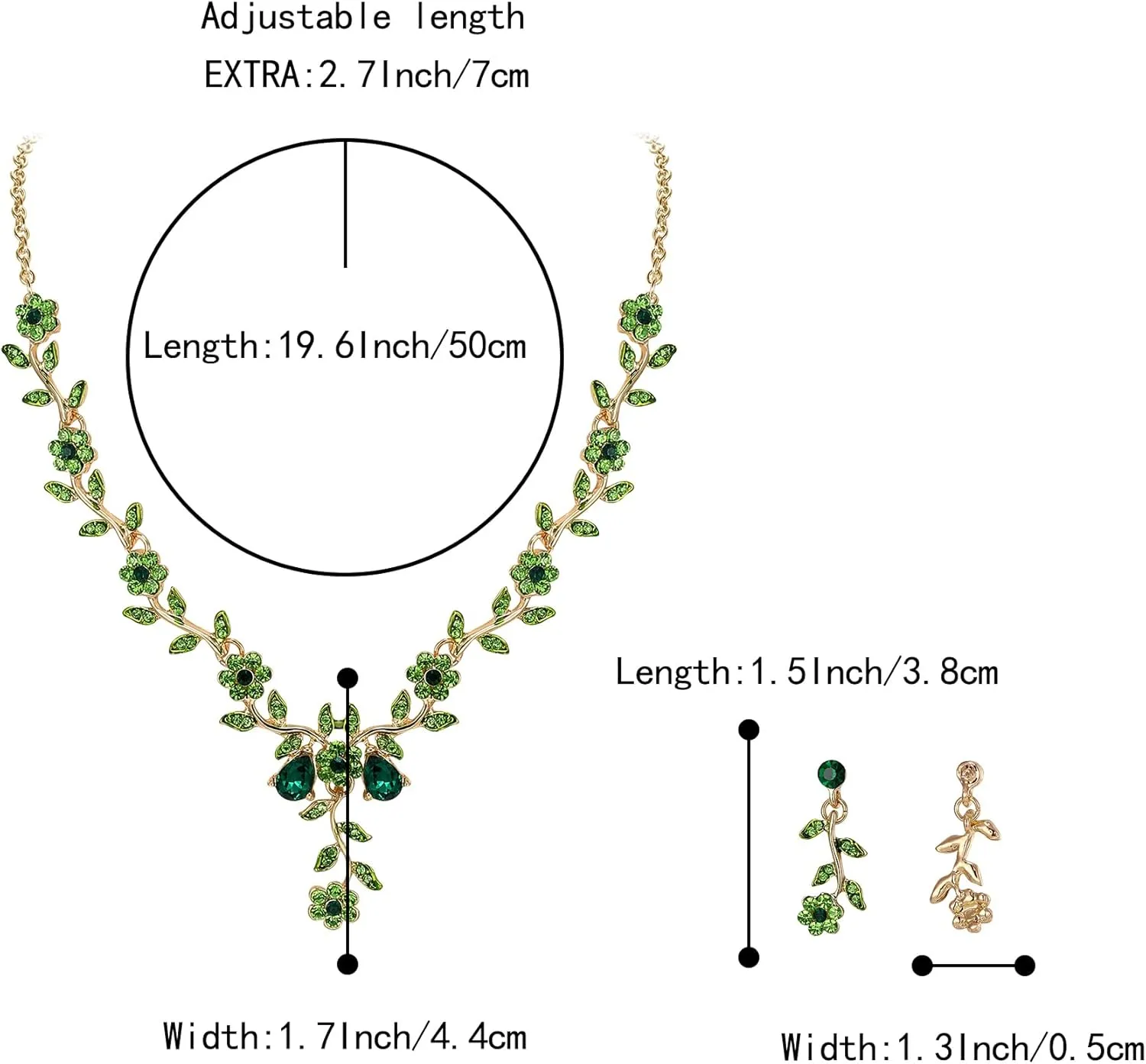 BriLove Women's Wedding Jewelry Leaf Cluster Flower Crystal Dangle Earrings Pendant Necklace Set for Bridal