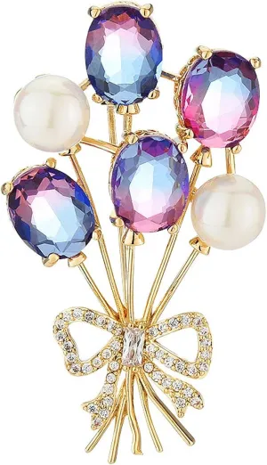 Brooches and Pins for Women Fashion Colorful Balloon Zircon Fancy Pin Broach Imitation Pearl Brooch