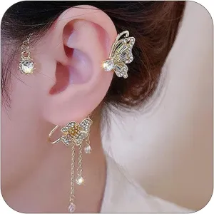 Butterfly Ear Cuff for Women Silver Butterfly Cuff Earring Dainty Butterfly Tassel Style Zircon Earring Butterfly Ear Cuff Non Piercing Fairy Ear Clip Jewelry Gift