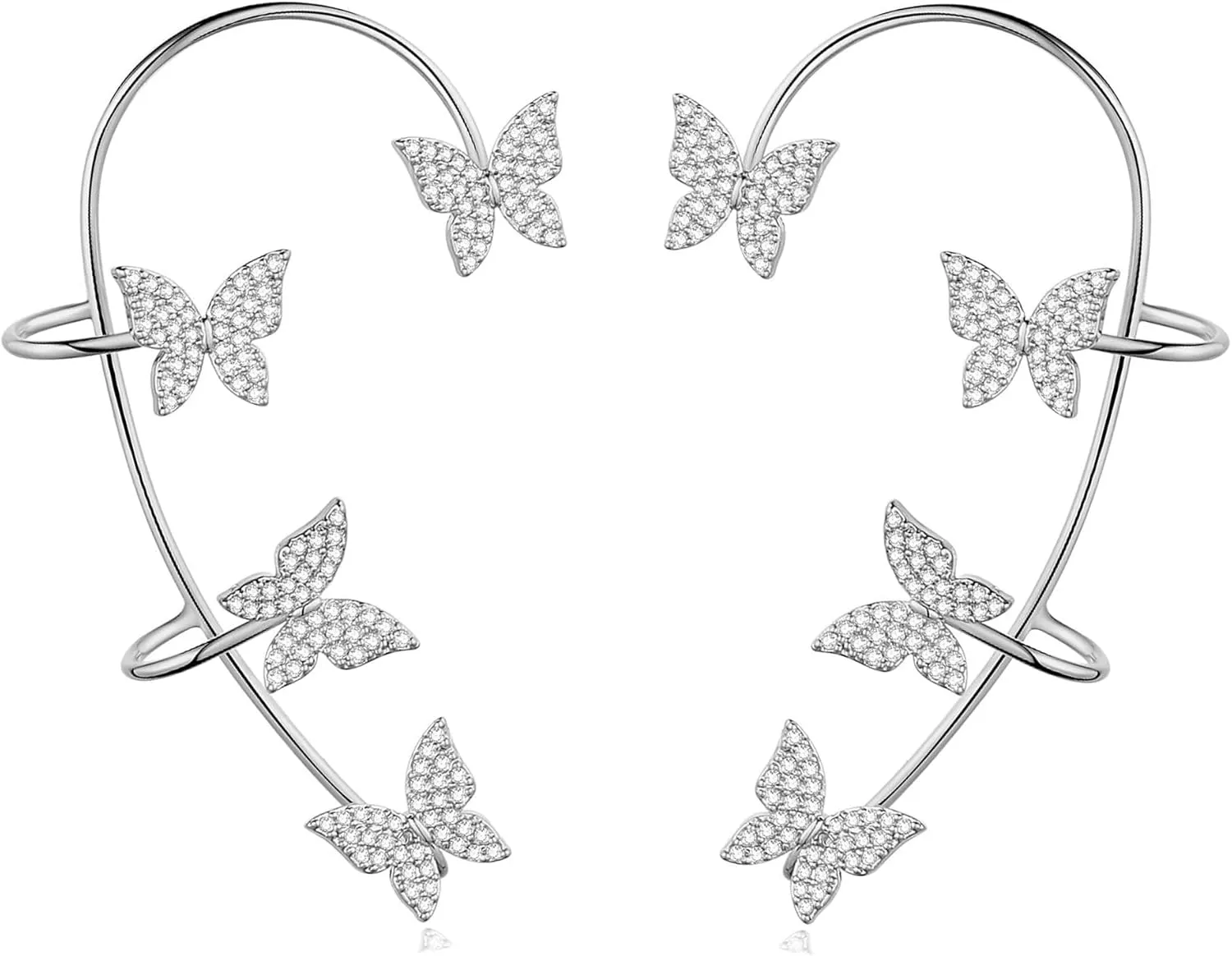 Butterfly Ear Cuffs Earrings for Women Climber Wrap Around Earrings Glitter Fairy Non-Piercing Ear Clip Fake Earrings Prom Party Bridal Wedding Jewelry