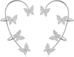 Butterfly Ear Cuffs Earrings for Women Climber Wrap Around Earrings Glitter Fairy Non-Piercing Ear Clip Fake Earrings Prom Party Bridal Wedding Jewelry