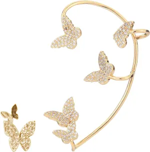 Butterfly Earrings for Women Elf Ear Cuff Rhinestone Ear Wrap Zircon Butterfly Fairy Earrings(left)