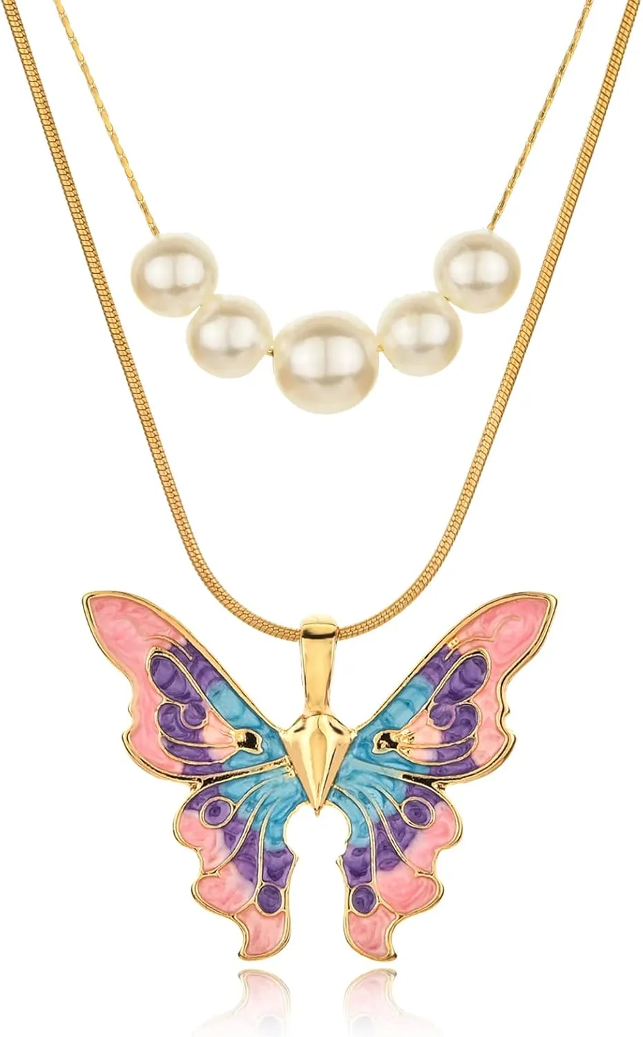 Butterfly Necklaces for Women And Girls, Fairy Butterfly Necklace And Pearl Choker Necklace Set Gifts for Daughter Sister Niece, Colourful Butterfly Pendent Necklace Gifts for Her