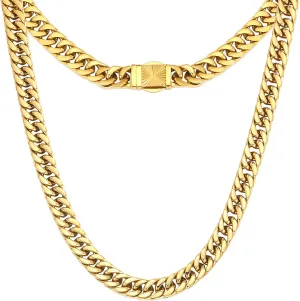 CaptainSteeL Cuban Link Chain for Men- 316L Stainless Steel 8MM Width Fashion Pattern Snap Button Hip Hop Jewelry,Chain for men 18K Gold Plated/Silver with Gift Box