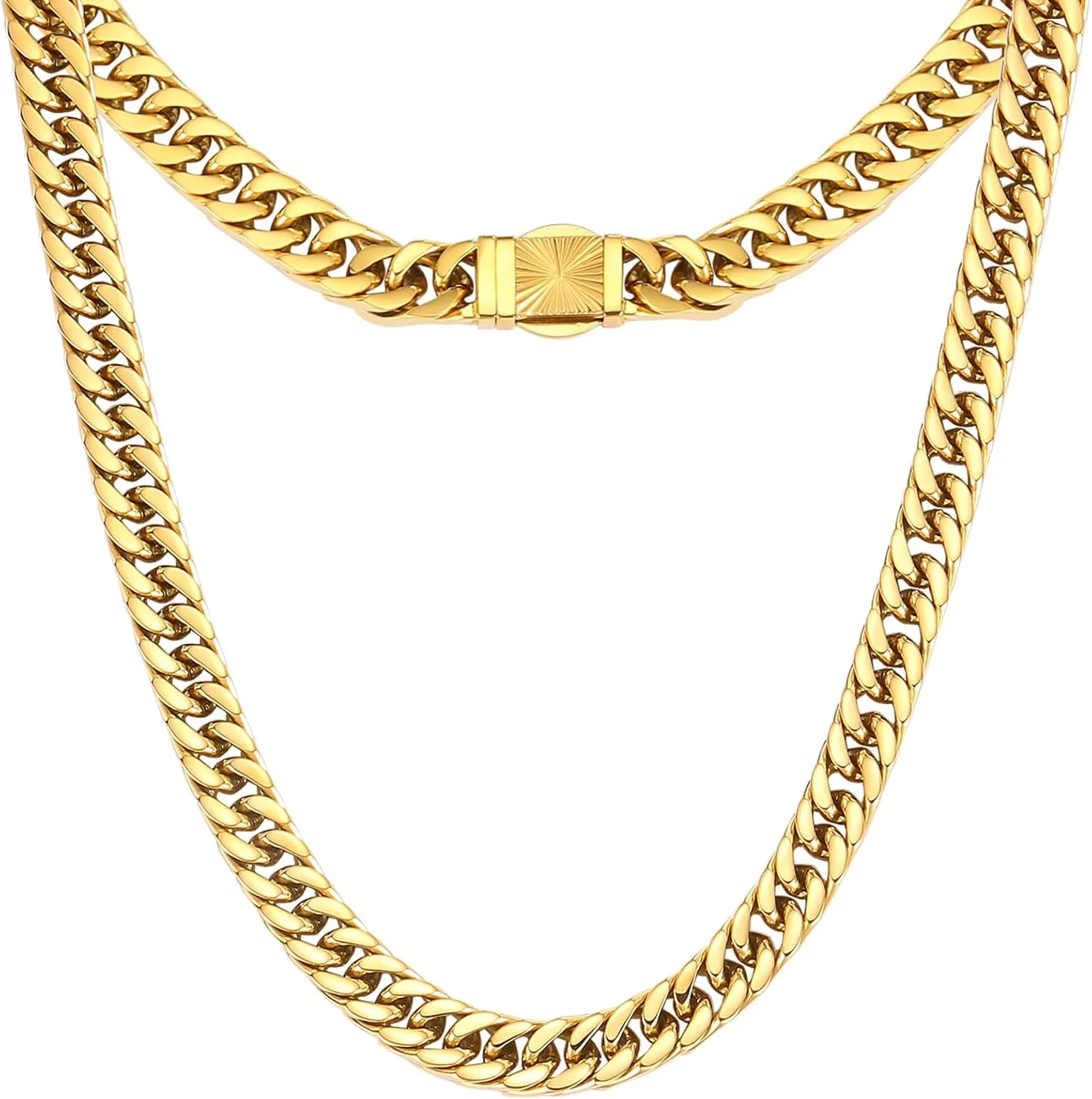 CaptainSteeL Cuban Link Chain for Men- 316L Stainless Steel 8MM Width Fashion Pattern Snap Button Hip Hop Jewelry,Chain for men 18K Gold Plated/Silver with Gift Box