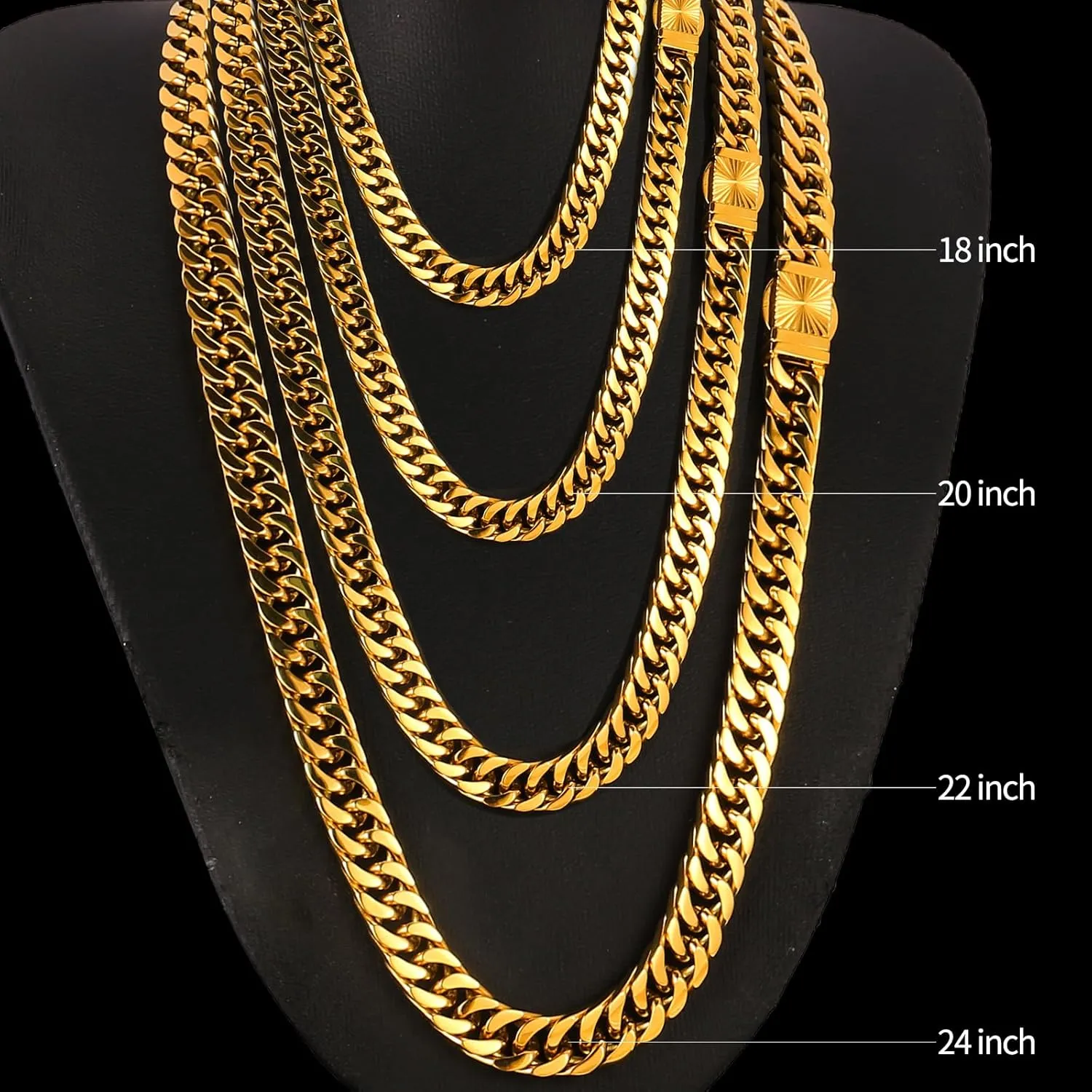 CaptainSteeL Cuban Link Chain for Men- 316L Stainless Steel 8MM Width Fashion Pattern Snap Button Hip Hop Jewelry,Chain for men 18K Gold Plated/Silver with Gift Box