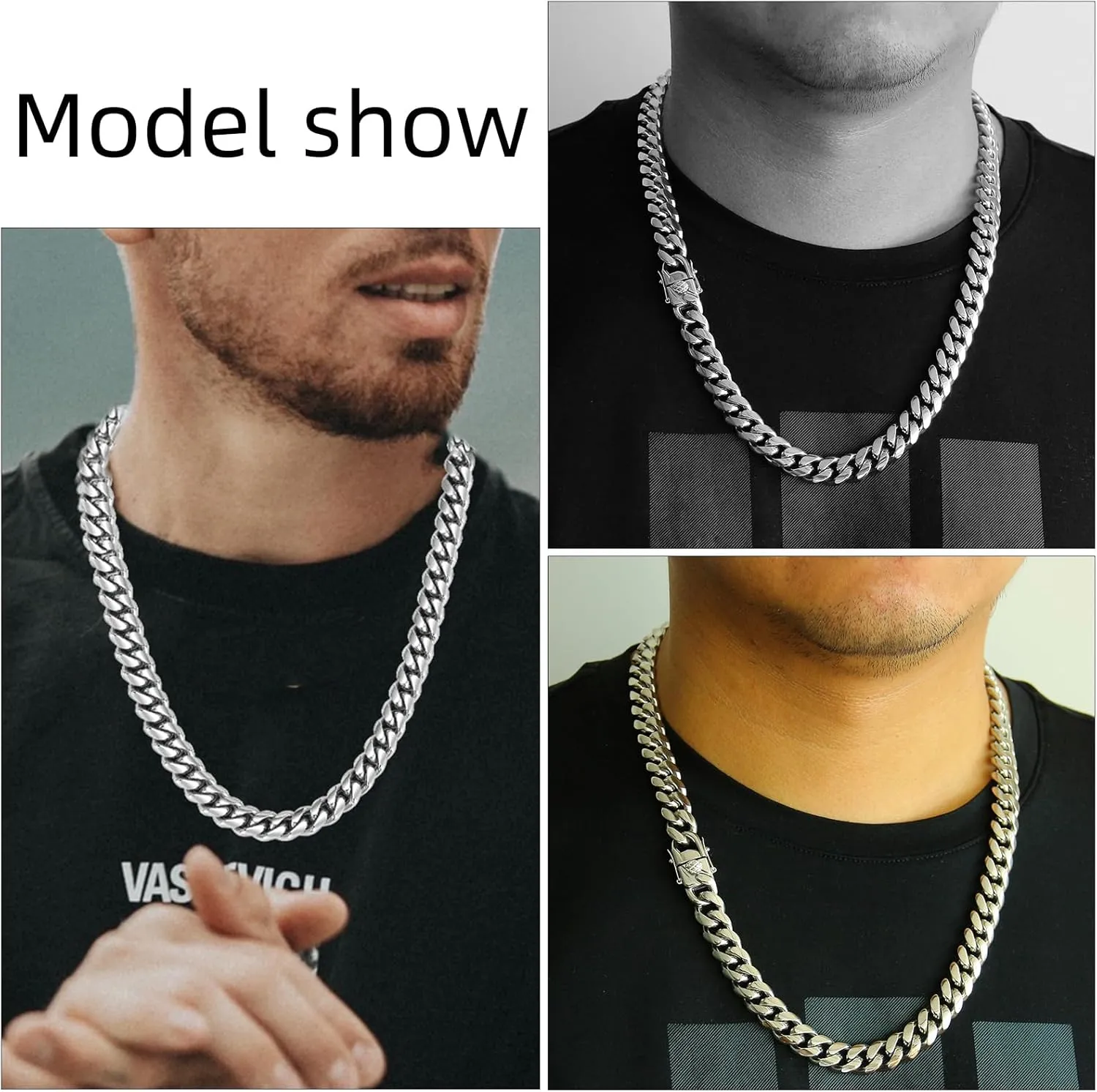 CaptainSteeL Miami Cuban Link Chain Necklace for Men/Women,316L Stainless Steel/Gold Plated 12MM Width 18"/20"/22"/24" Length,Thick Chain for men Hip Hop Jewelry with Gift Box